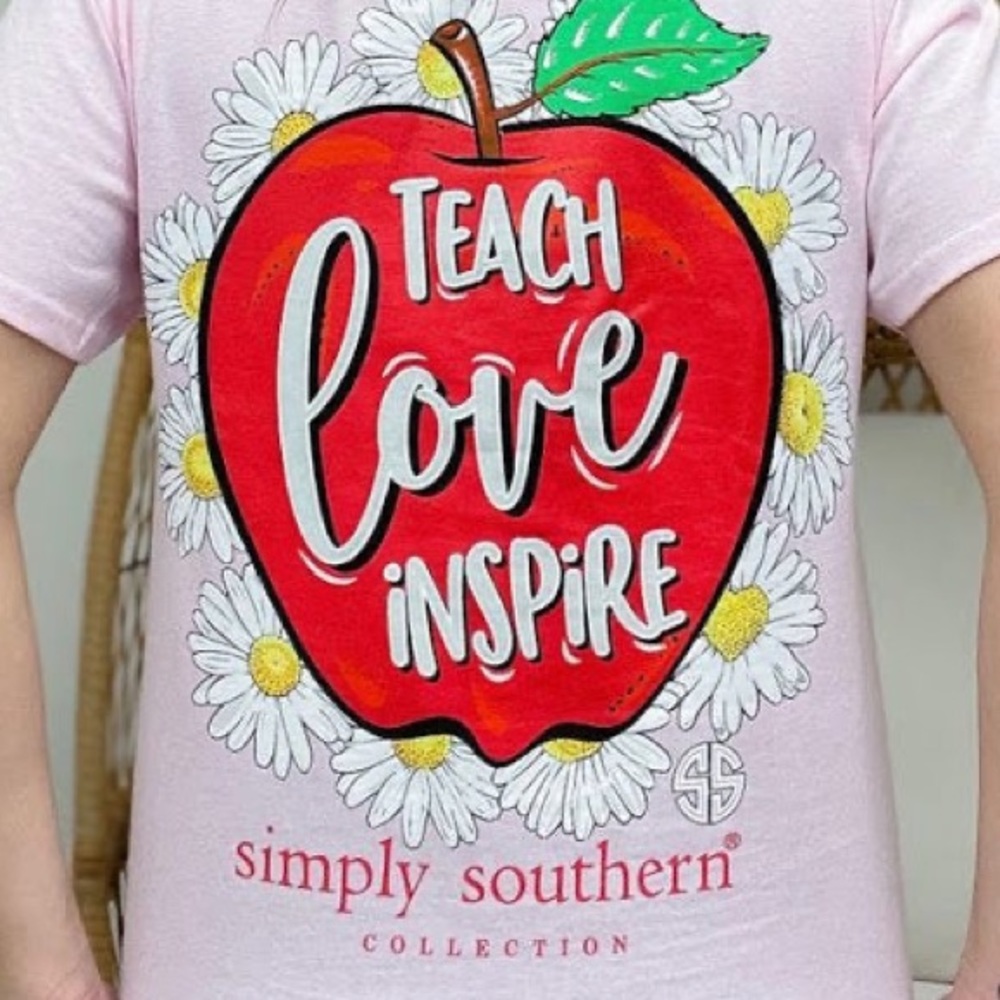 Simply Southern Preppy Teach Love Inspire Teacher Pink T-Shirt